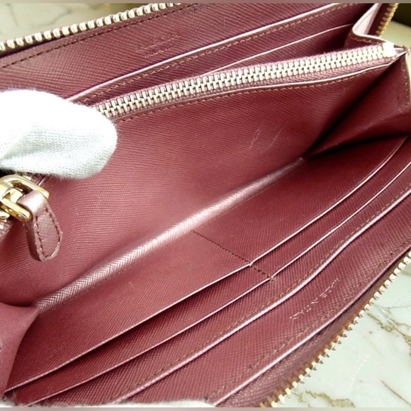 PRADA Saffiano Metallic Pink Leather Zip Around Wallet π - Picture 11 of 16